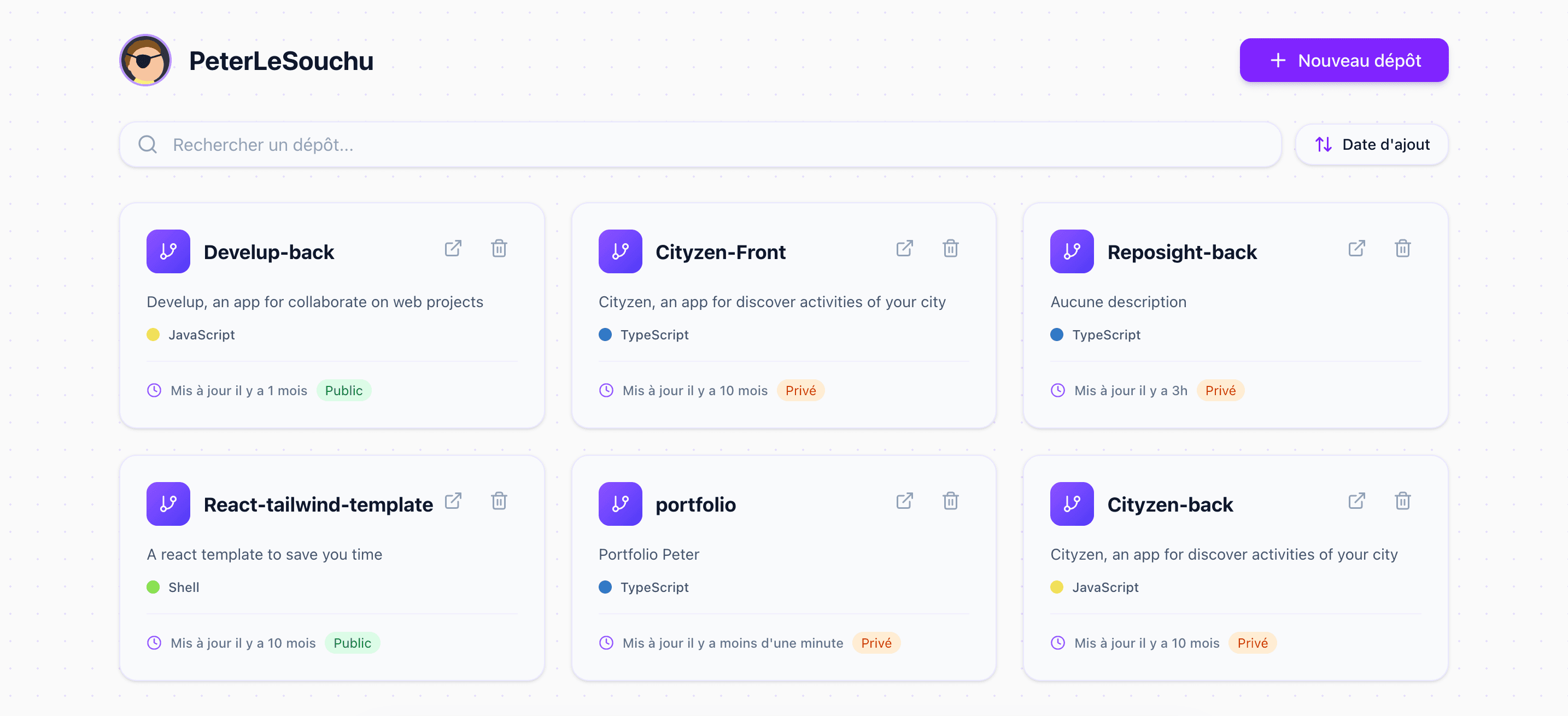 Tableau de bord Reposight